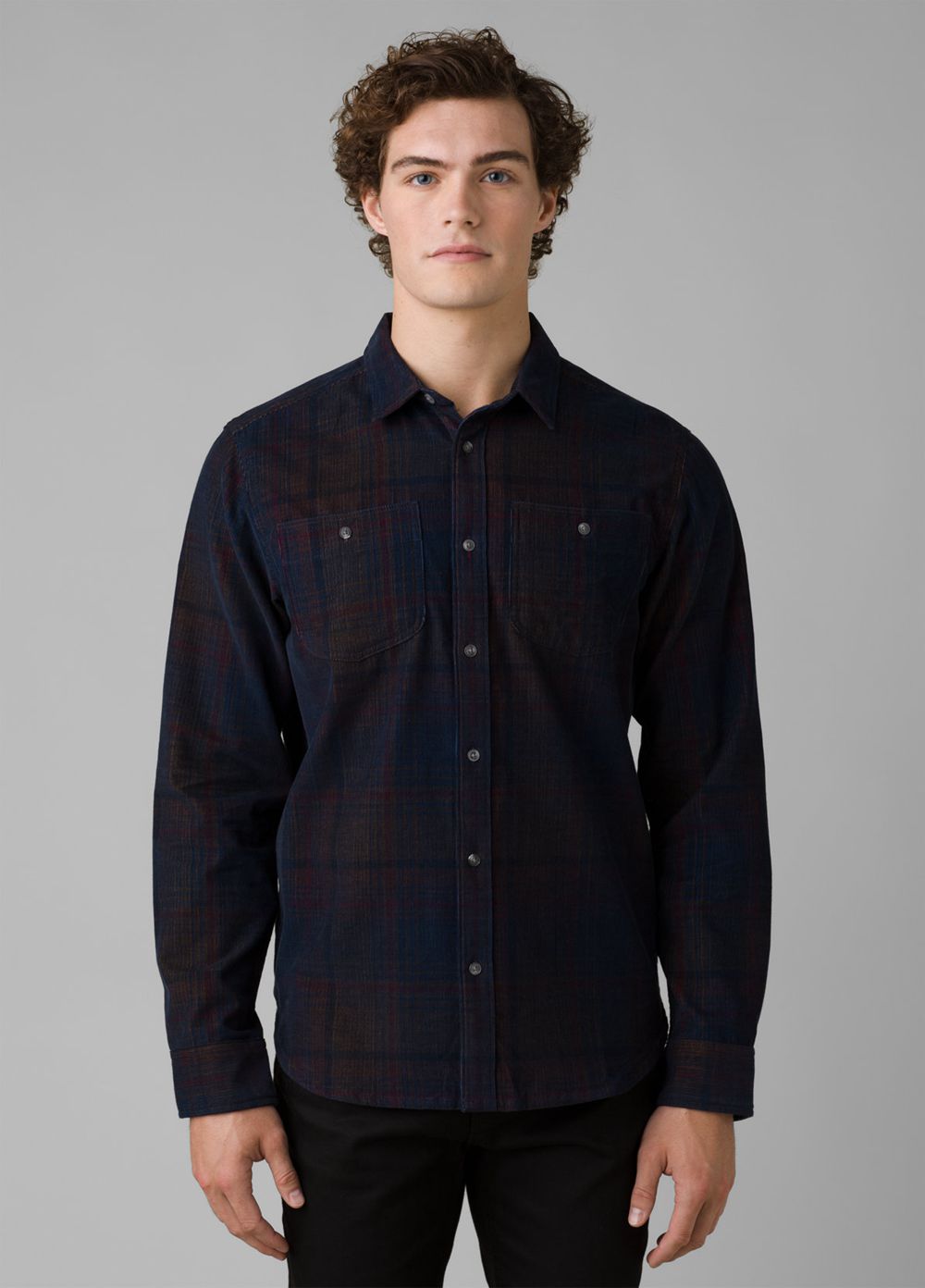 Navy Men\'s PrAna Dooley Long Sleeve Shirts | 28796-UISC