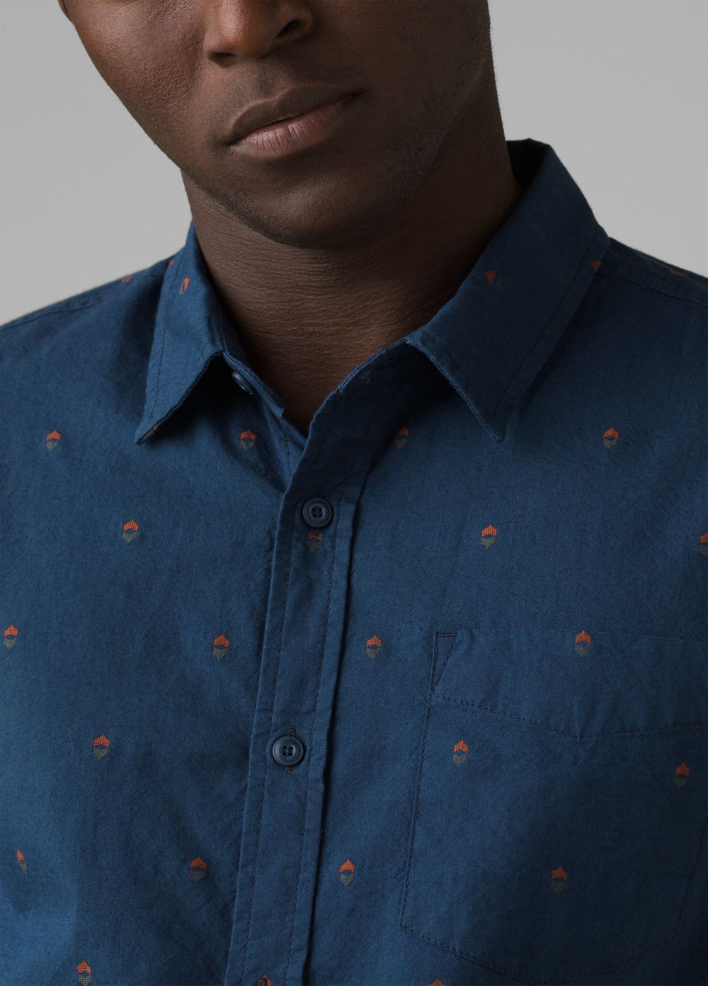 Navy Men's PrAna Lewisville Shirts | 47130-VNHB