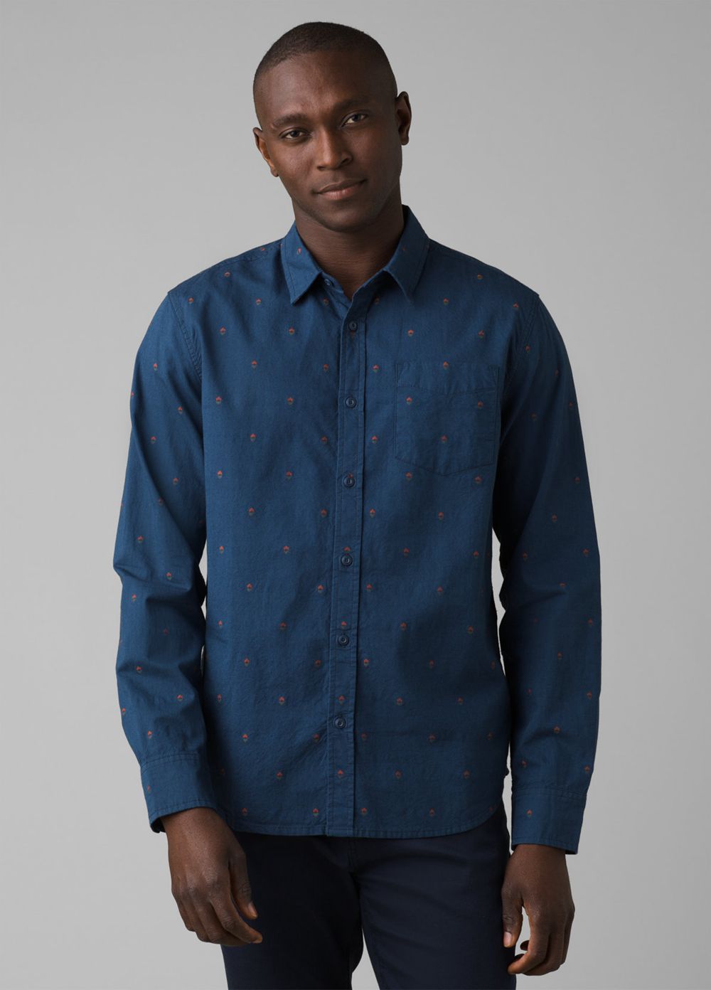 Navy Men\'s PrAna Lewisville Shirts | 47130-VNHB