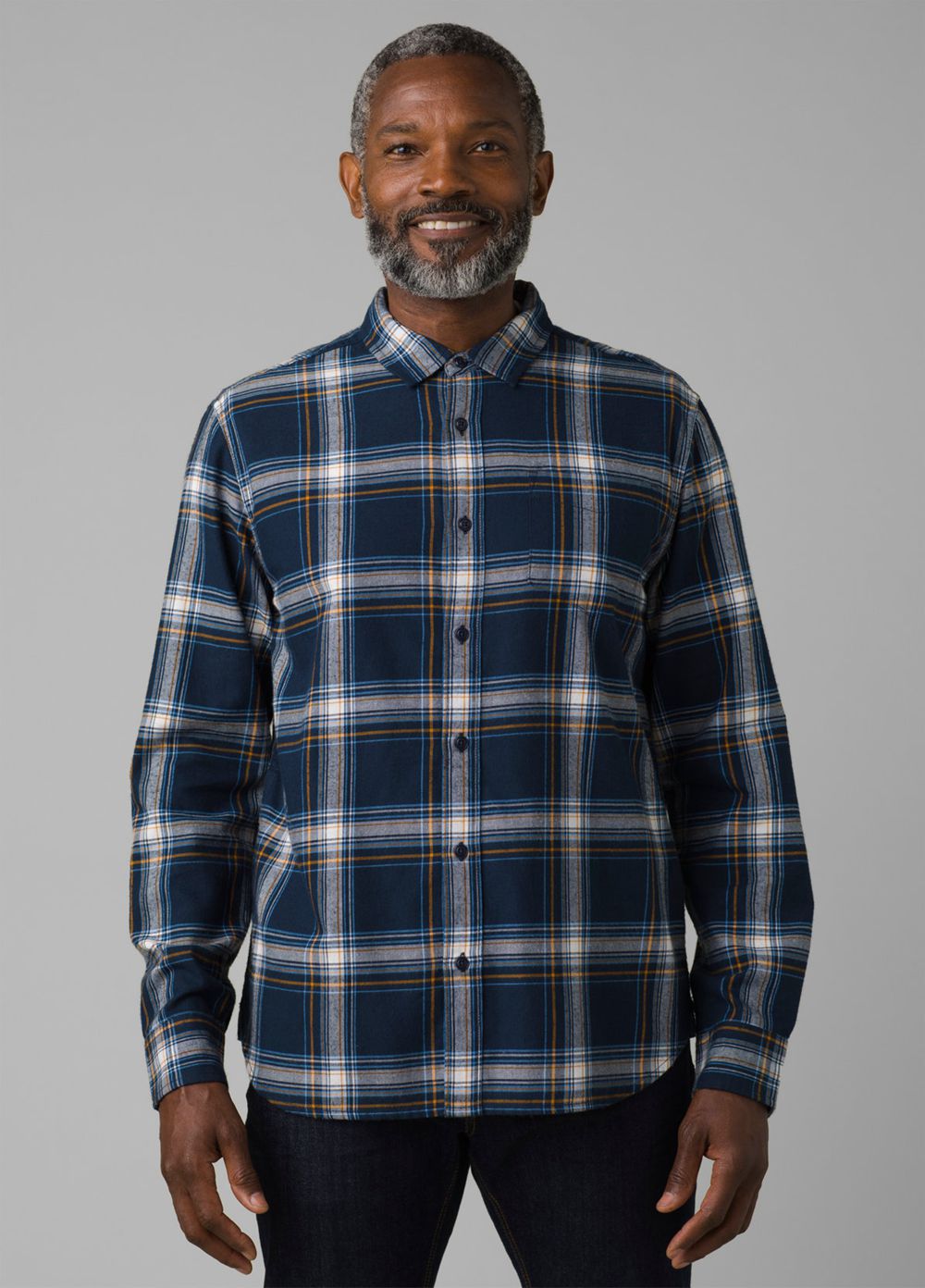 Navy Men's PrAna Los Feliz Flannel Shirts | 51342-KHTI