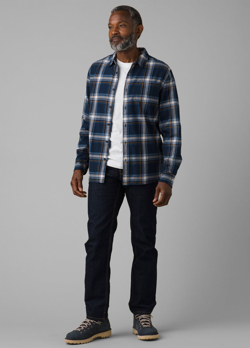 Navy Men's PrAna Los Feliz Flannel Shirts | 51342-KHTI