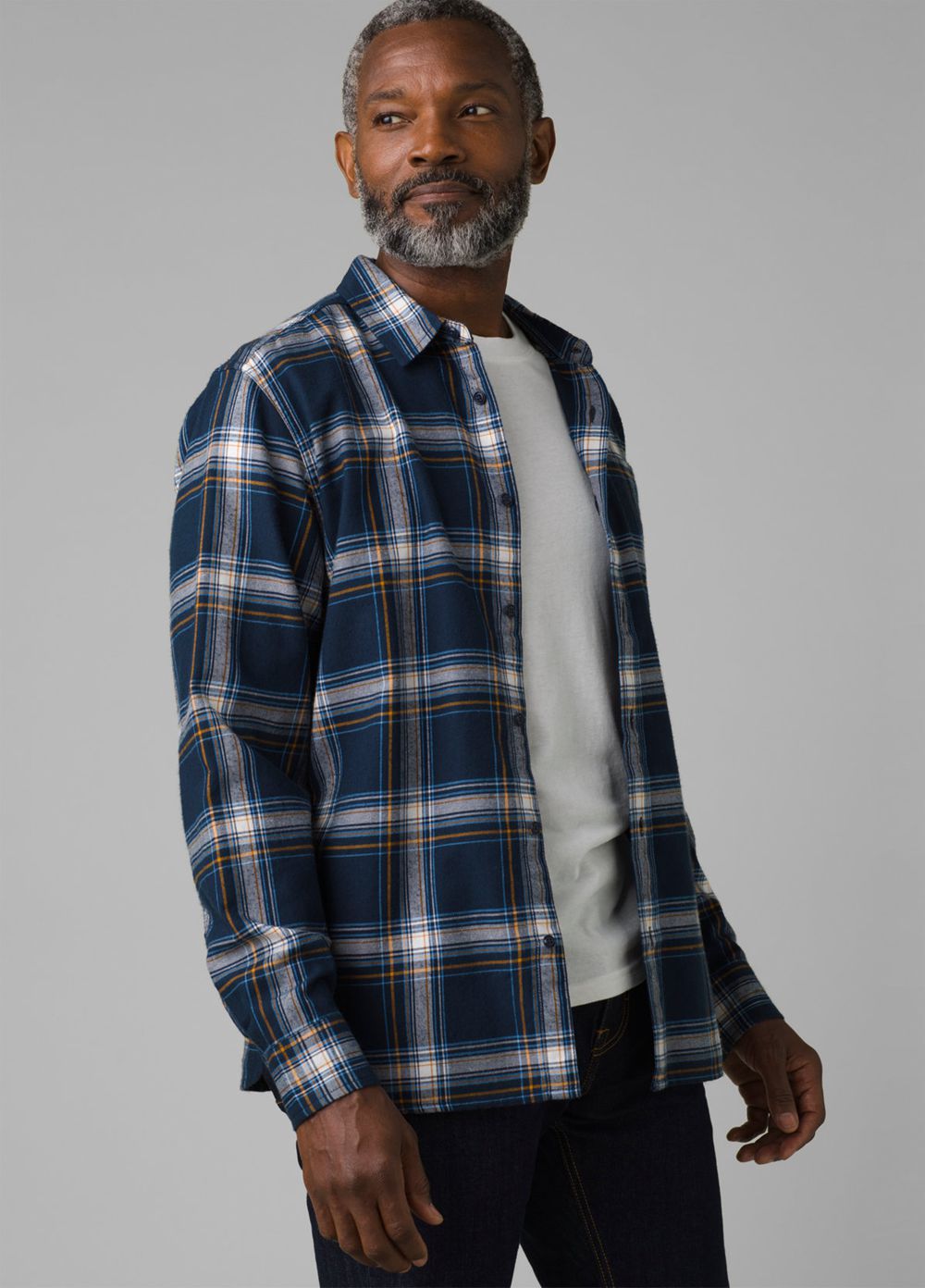 Navy Men\'s PrAna Los Feliz Flannel Shirts | 51342-KHTI