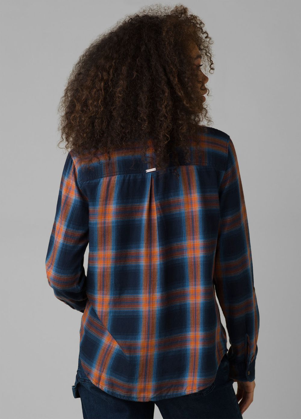 Navy Women's PrAna Alfie Flannel Shirts | 74832-GMQV