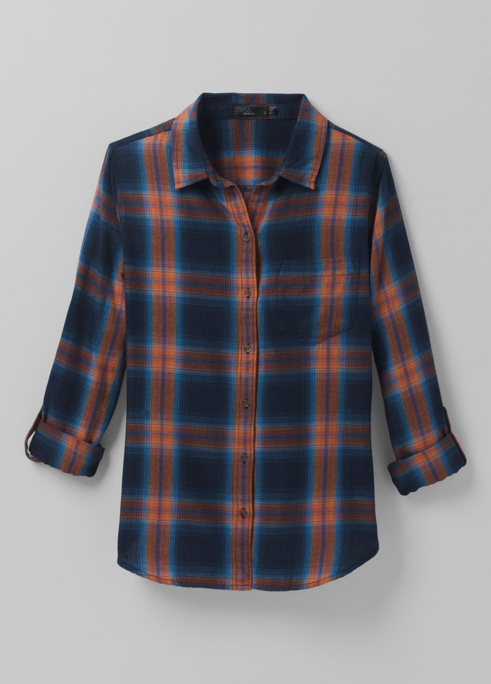 Navy Women's PrAna Alfie Flannel Shirts | 74832-GMQV