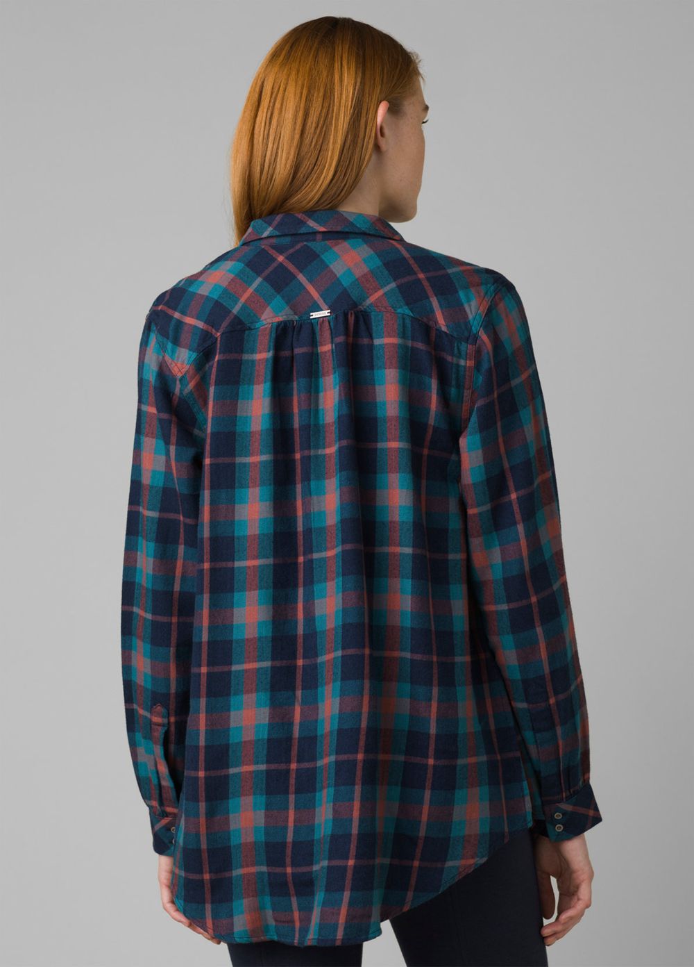 Navy Women's PrAna Beezly Flannel Shirts | 28701-QWPO