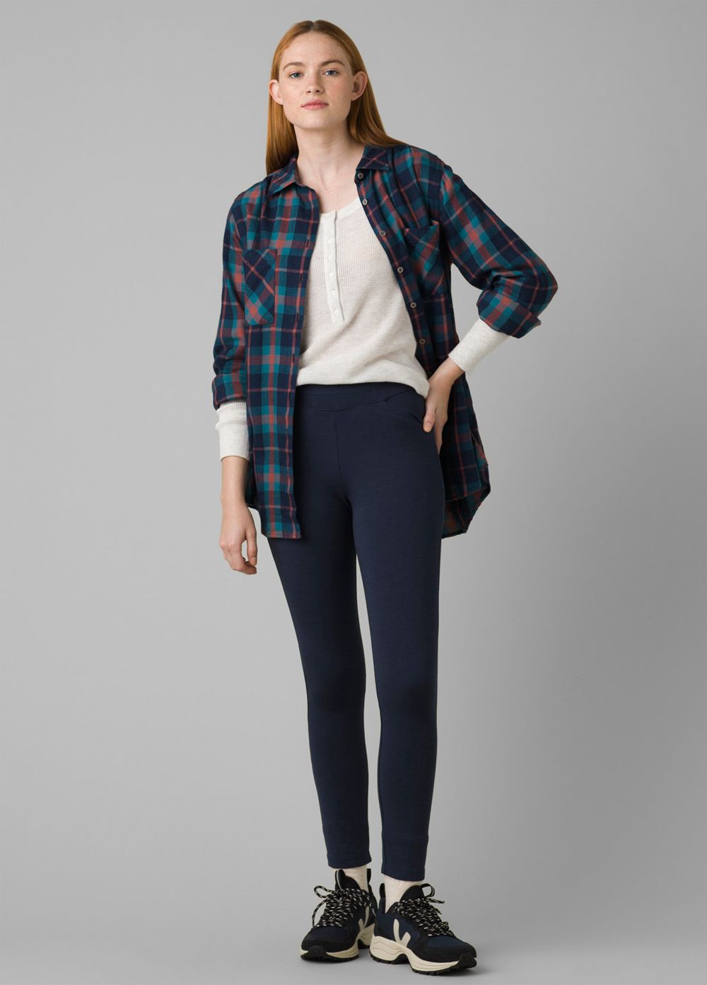 Navy Women's PrAna Beezly Flannel Shirts | 28701-QWPO