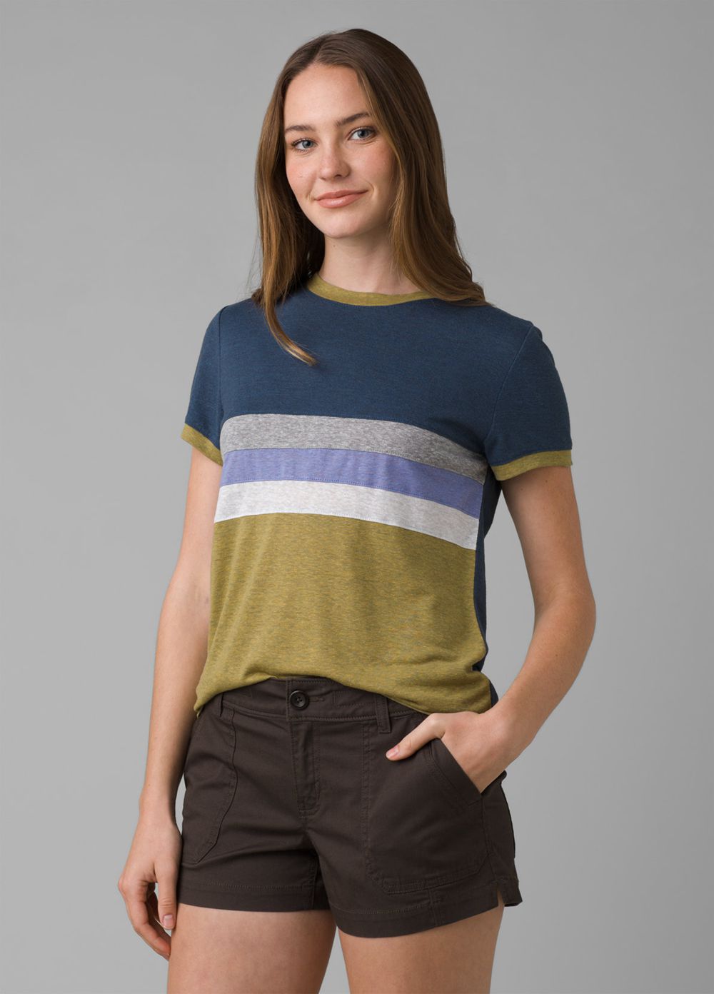 Navy Women\'s PrAna Cozy Up Ringer T-Shirts | 91602-YXTD