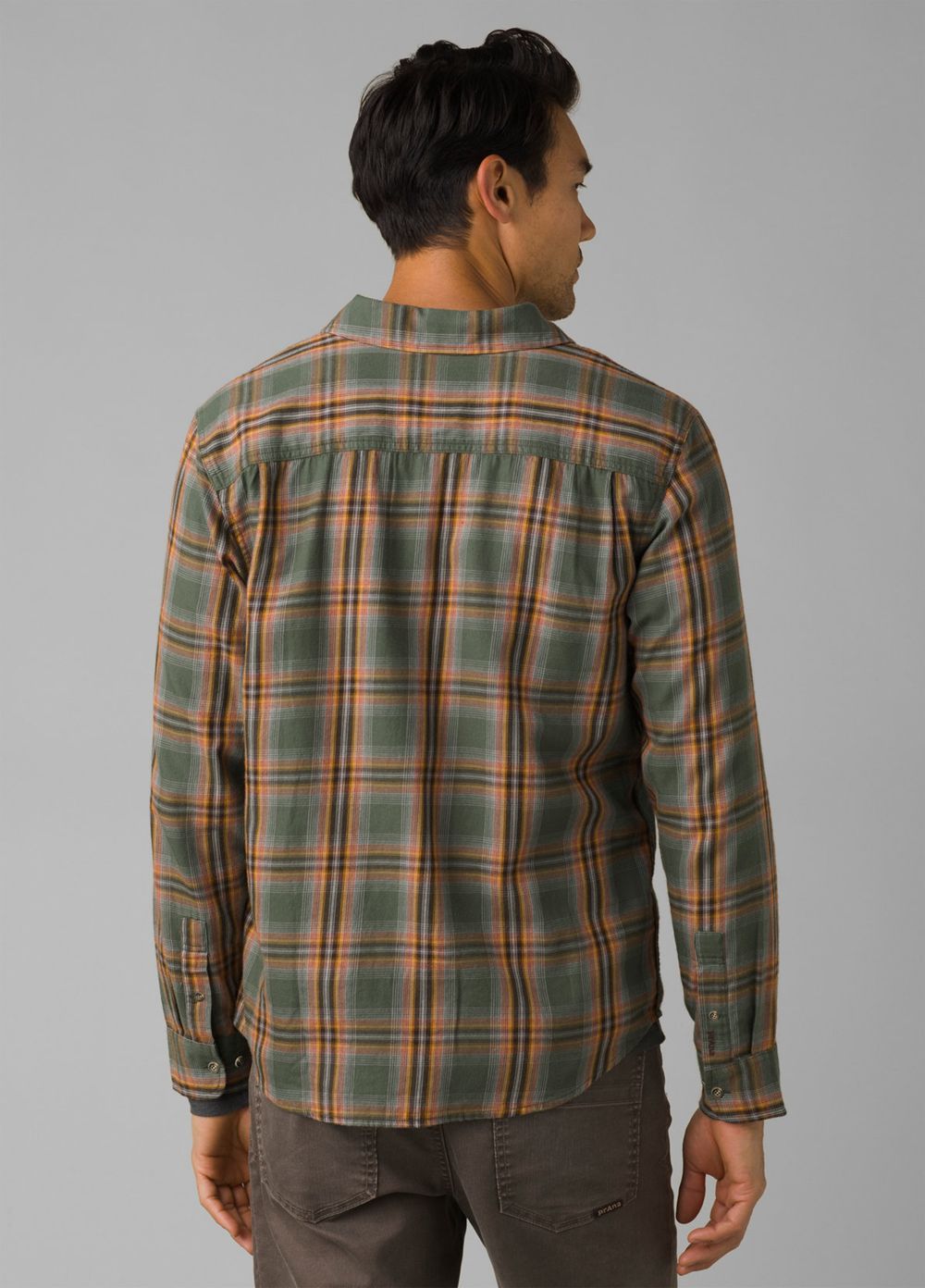 Olive Men's PrAna Dolberg Flannel Shirts | 98356-NHYA