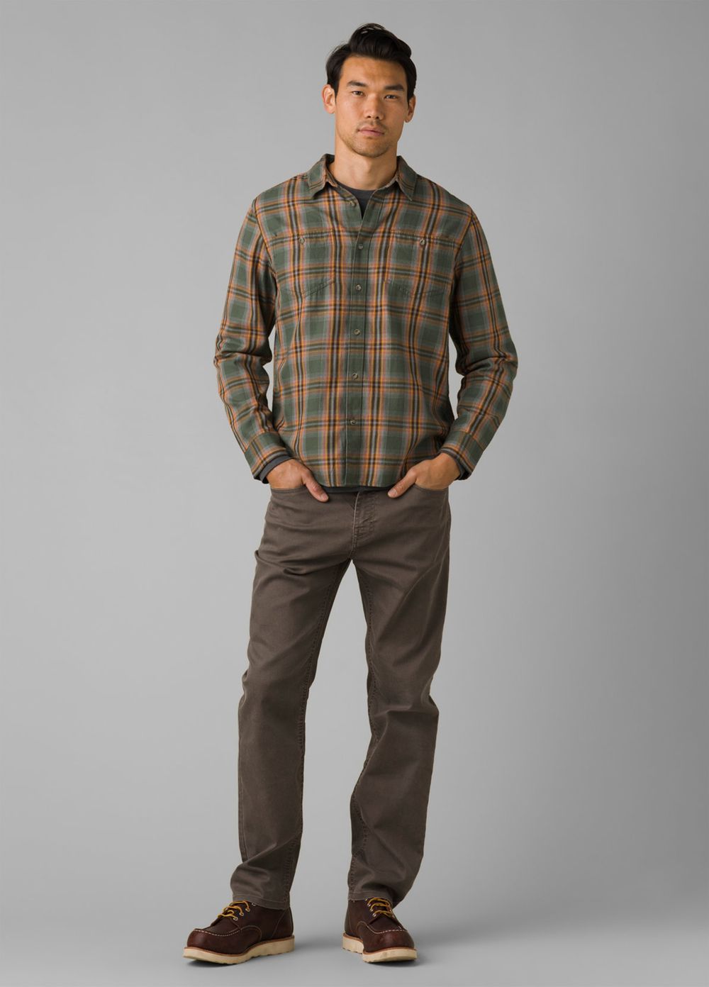 Olive Men's PrAna Dolberg Flannel Tall Shirts | 57039-YAHR