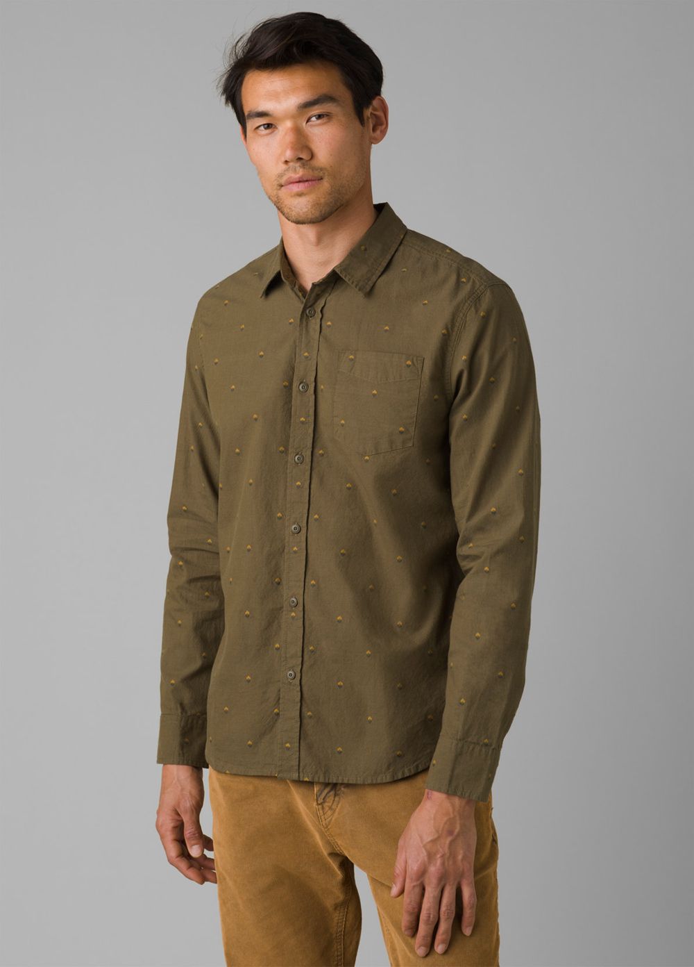 Olive Men\'s PrAna Lewisville Shirts | 25748-QMPG