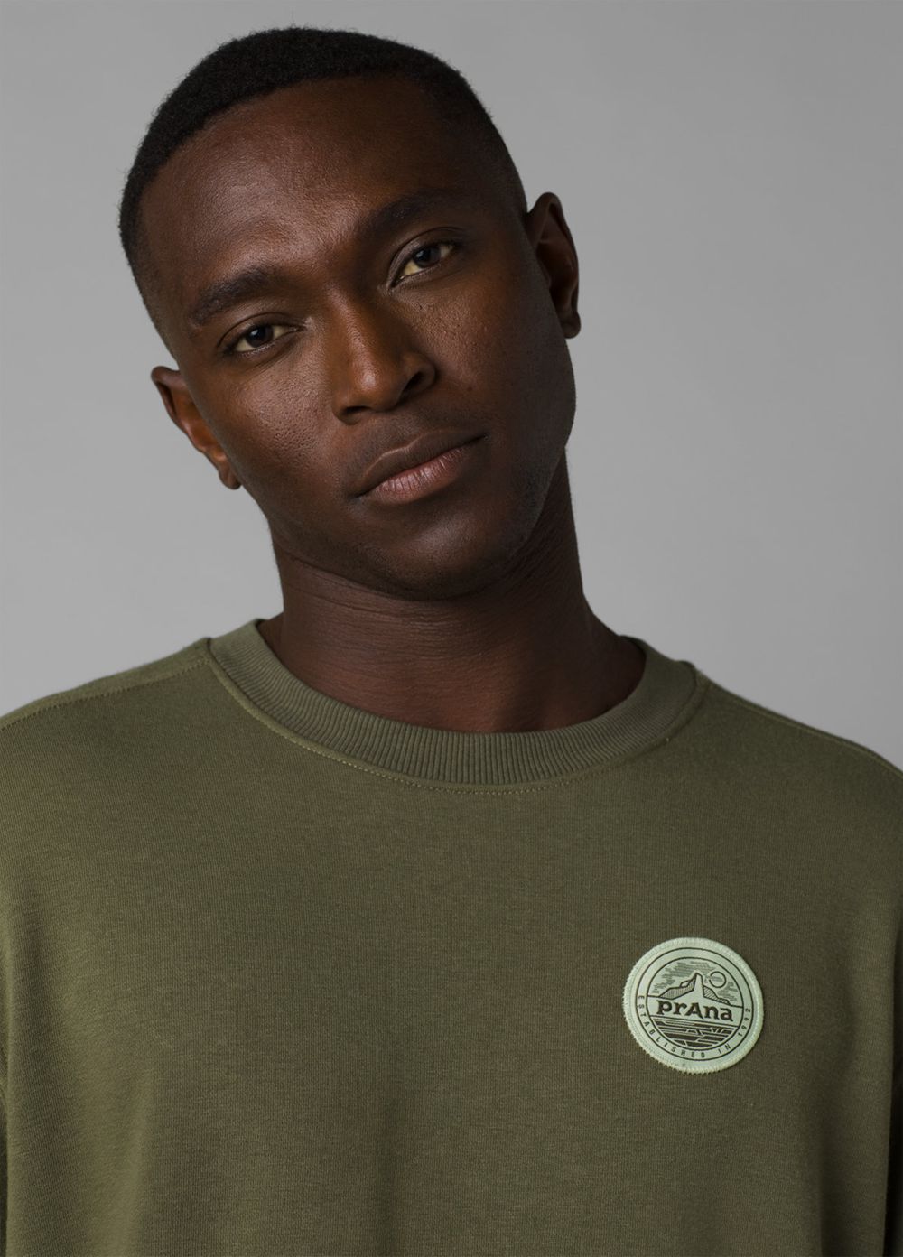 Olive Men's PrAna Patch Pullover Crew T-Shirts | 24307-UPGC