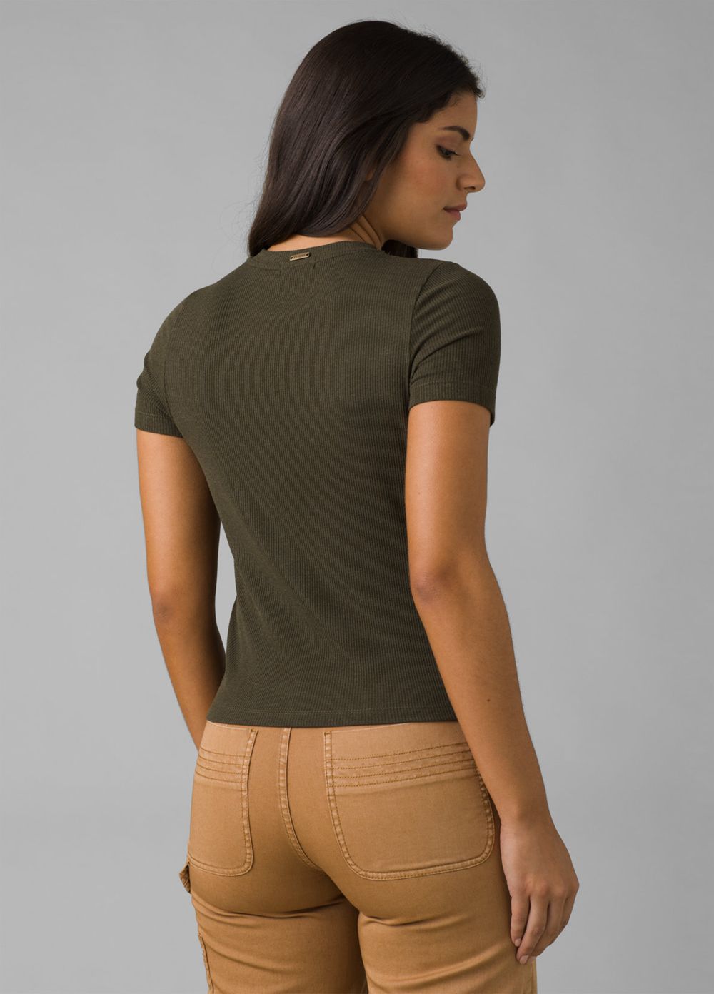 Olive Women's PrAna Foundation Rib T-Shirts | 73189-LOQA