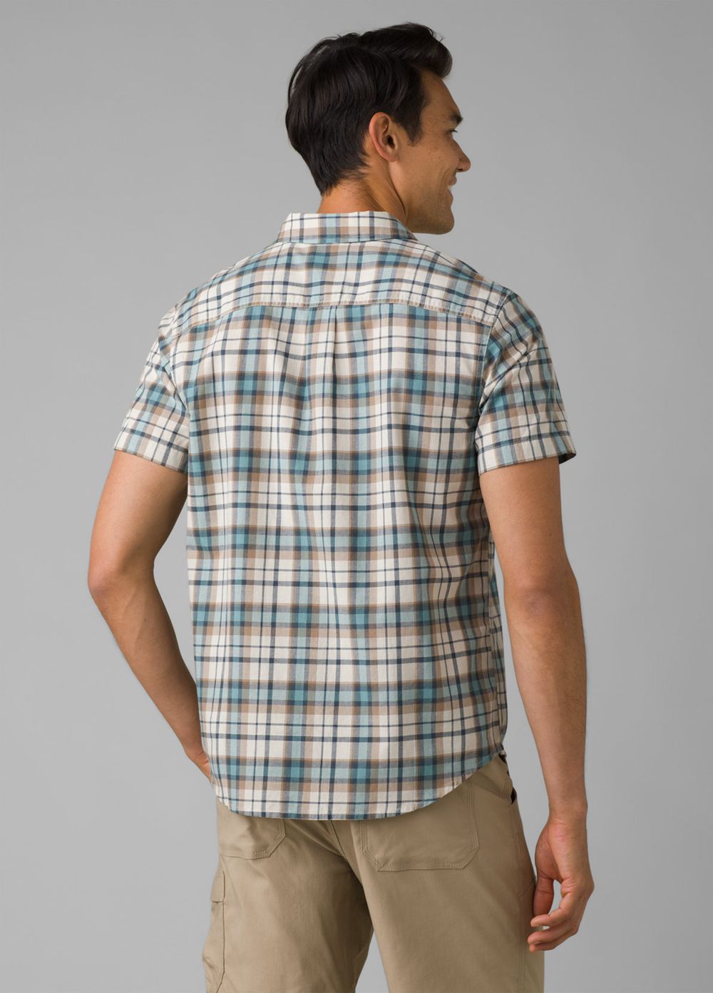 Turquoise Men's PrAna Groveland Shirts | 74280-PIFW