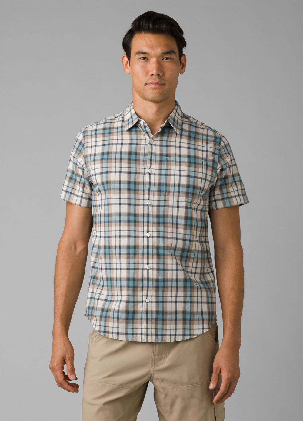 Turquoise Men\'s PrAna Groveland Shirts | 74280-PIFW