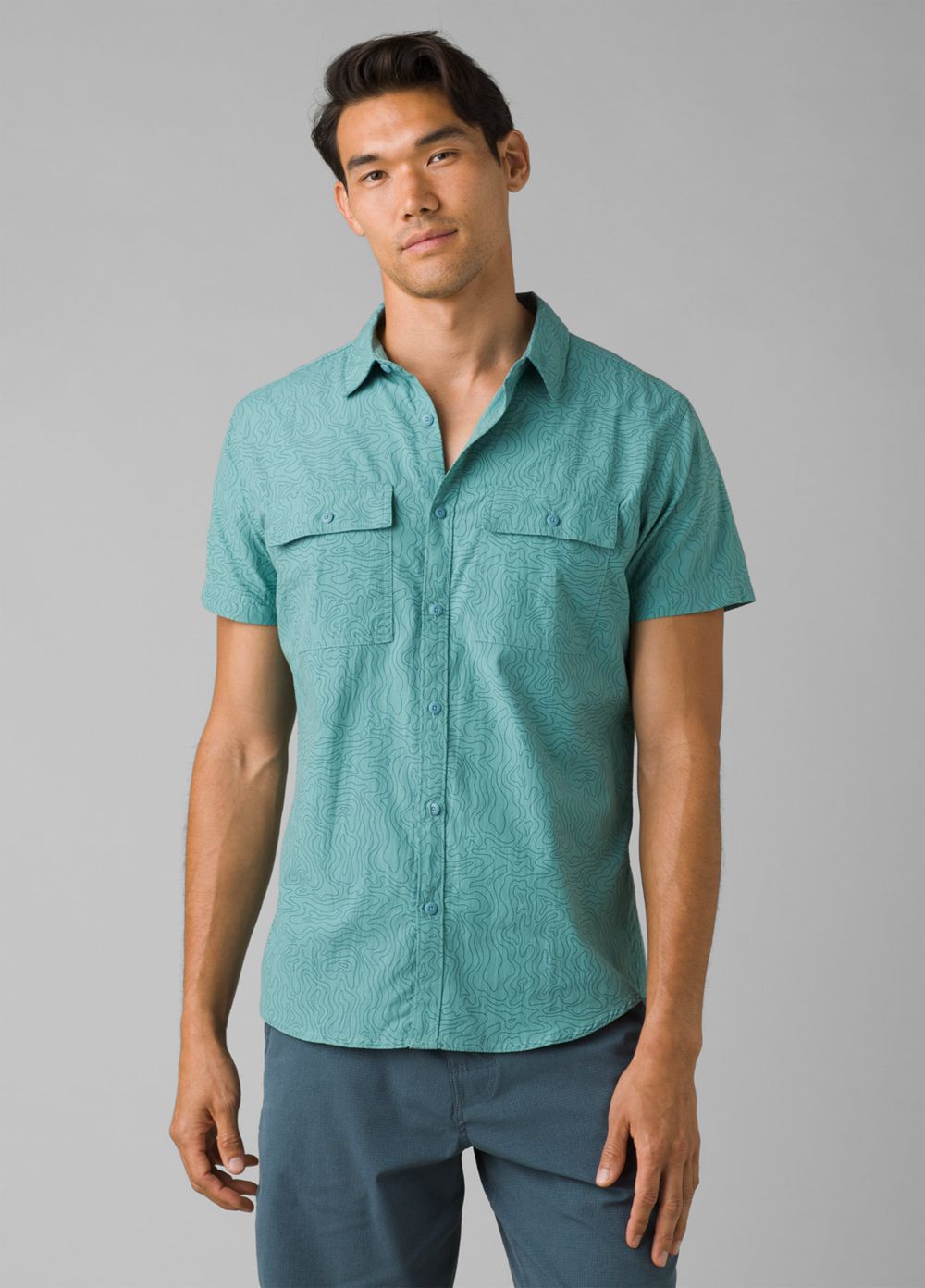 Turquoise Men\'s PrAna Sutherlin Shirts | 54871-LWVA