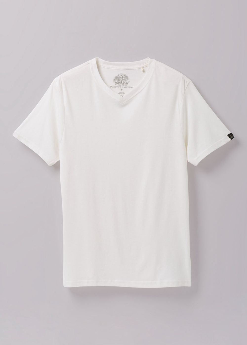 White Men's PrAna V-Neck T-Shirts | 35924-JNIO