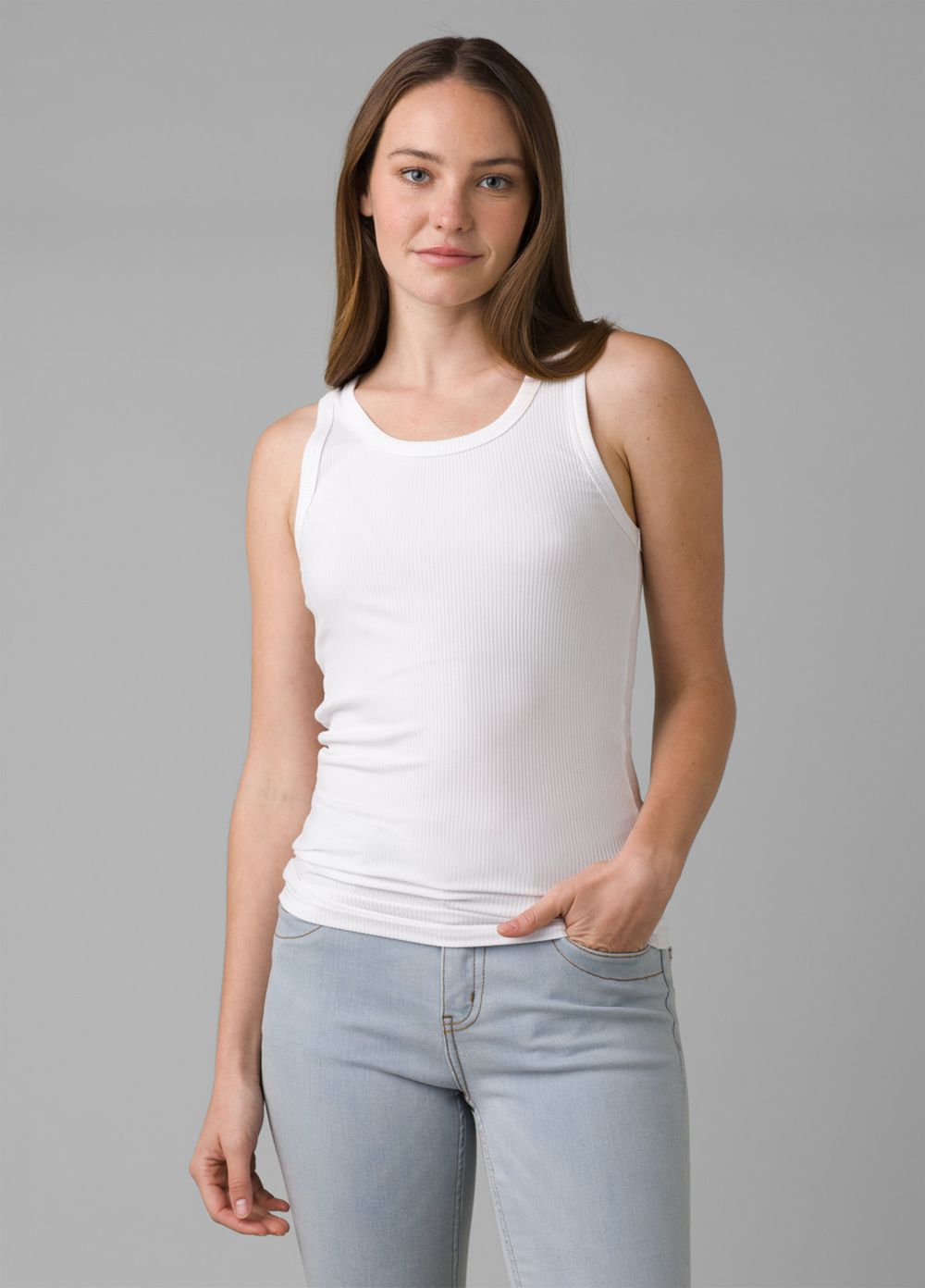 White Women\'s PrAna Foundation Rib Tank Top | 24398-LDUB