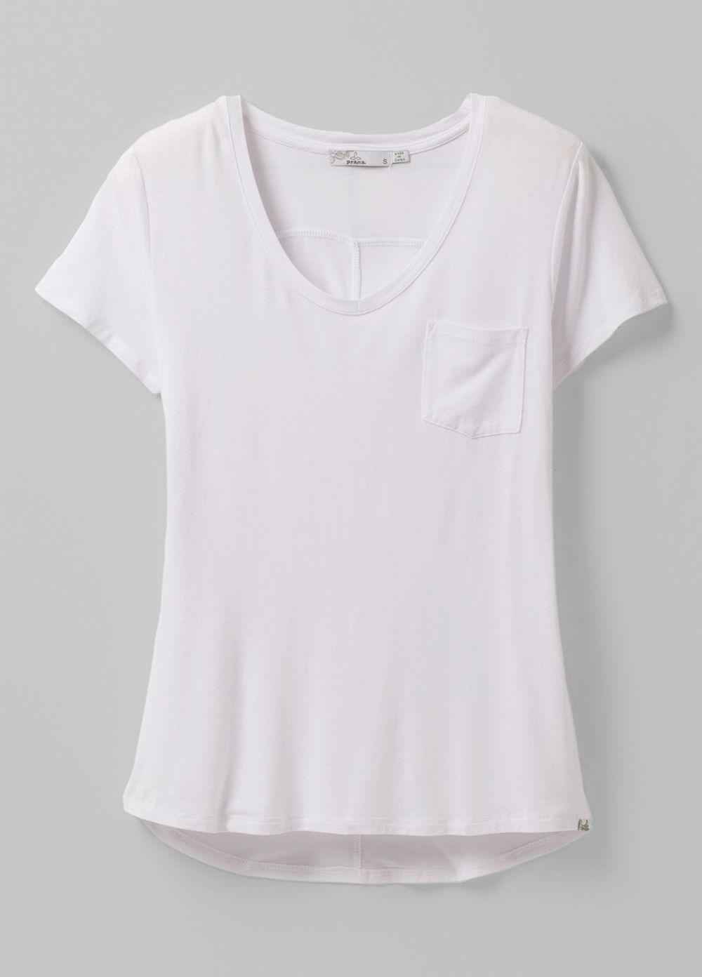 White Women's PrAna Foundation Short Sleeve V-neck T-Shirts | 25637-EIKX