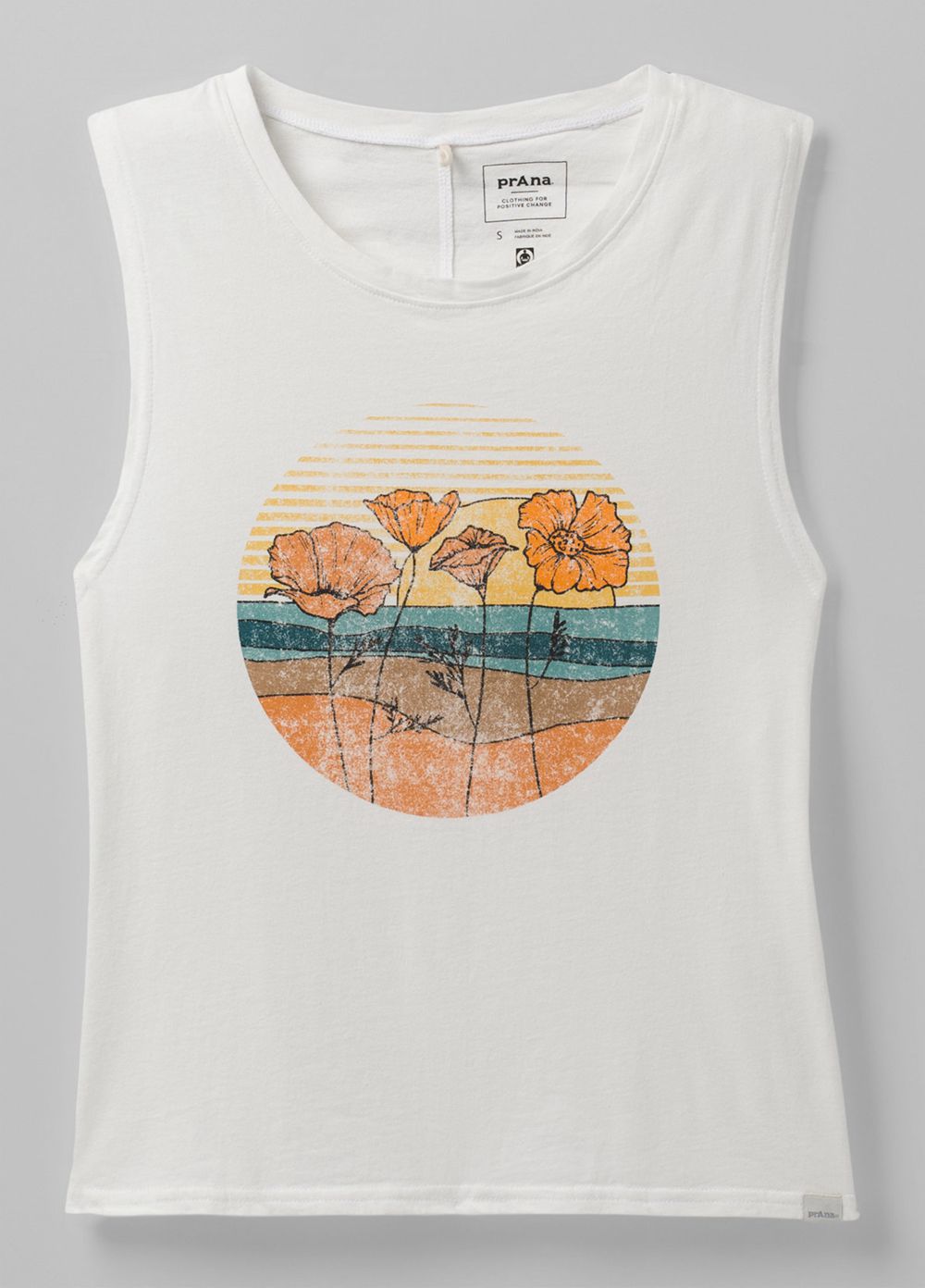 White Women's PrAna Organic Graphic Sleeveless Tank Top | 52786-ZVUD