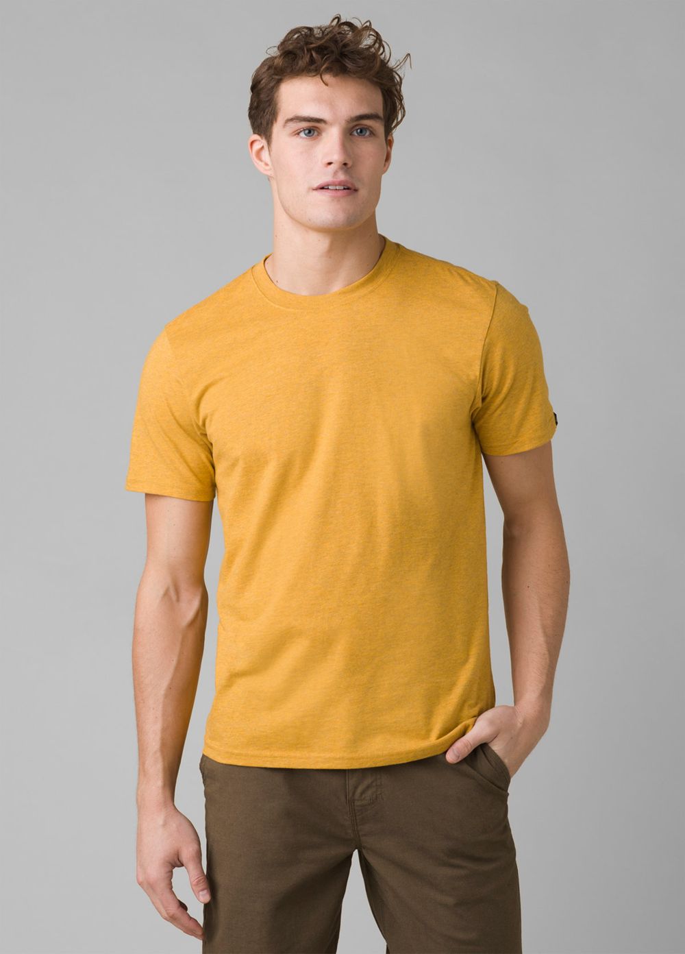 Yellow Men\'s PrAna Crew T-Shirts | 65798-QCEU