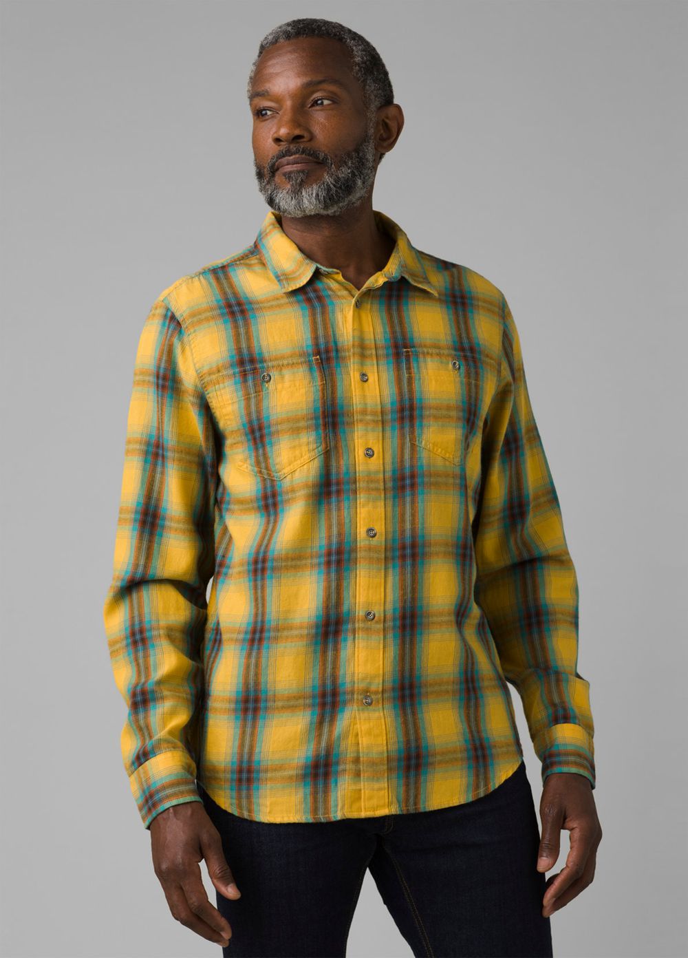 Yellow Men\'s PrAna Dolberg Flannel Tall Shirts | 67089-ERDH