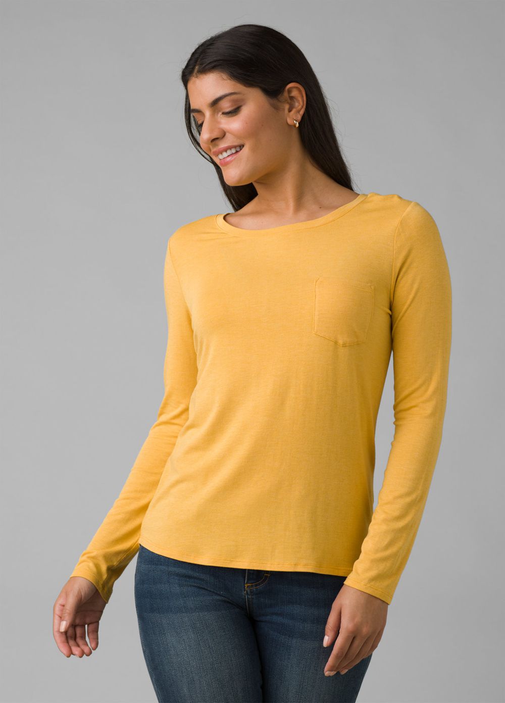 Yellow Women\'s PrAna Foundation Long Sleeve Crew T-Shirts | 71054-ONHG