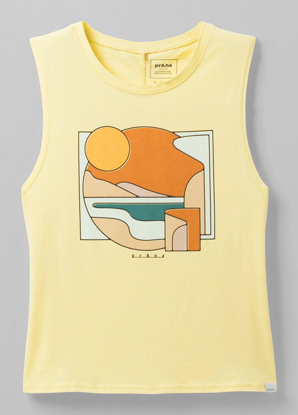 Yellow Women's PrAna Organic Graphic Sleeveless Tank Top | 43576-KFYV