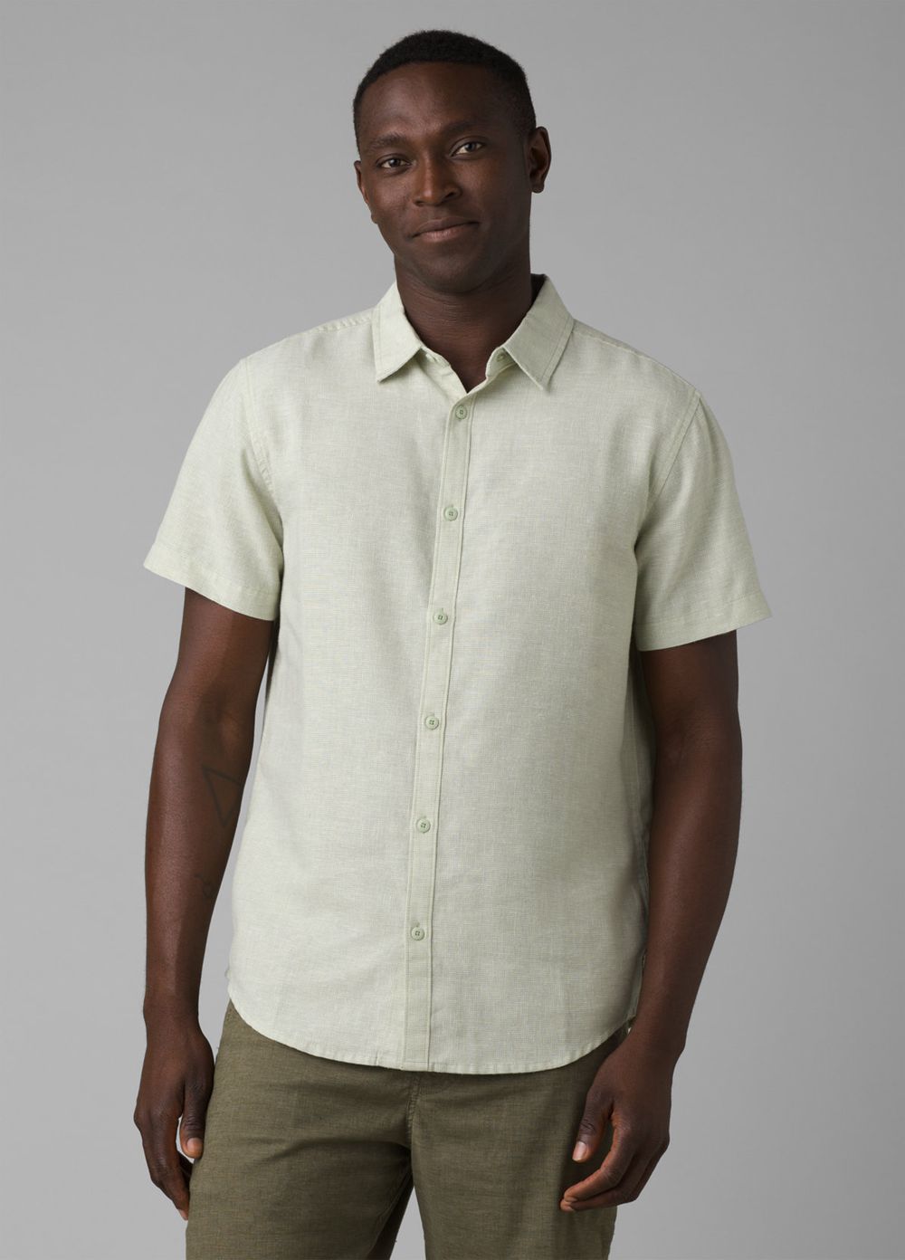 Beige Men's PrAna Lindores Shirts | 37125-HABX