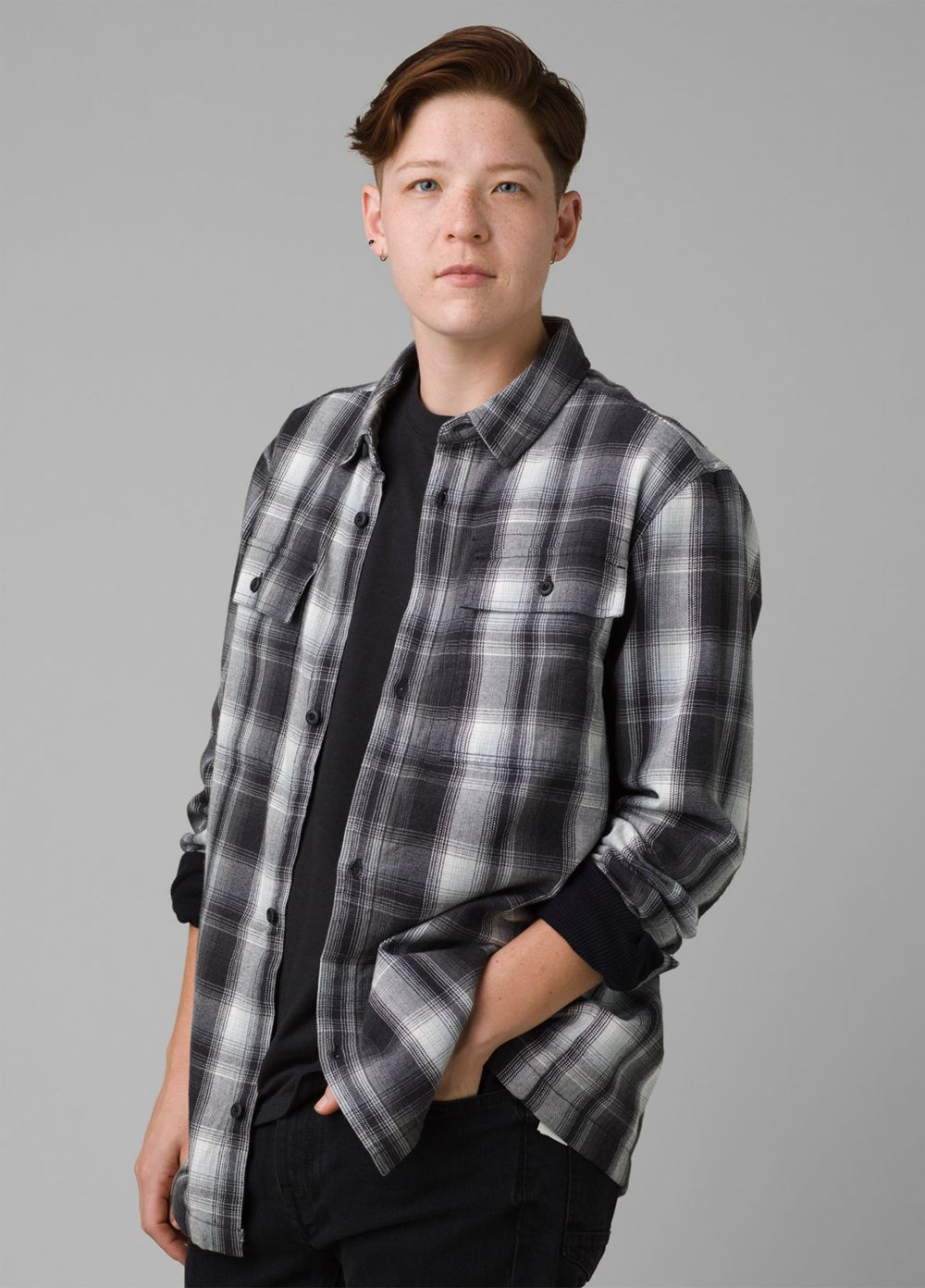 Black Men's PrAna Glover Park Lined Flannel Shirts | 87542-DRBQ