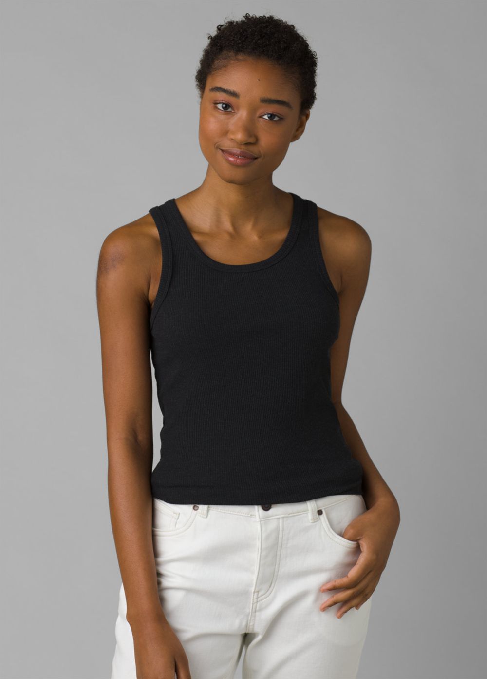 Black Women's PrAna Foundation Rib Tank Top | 31896-BRNG