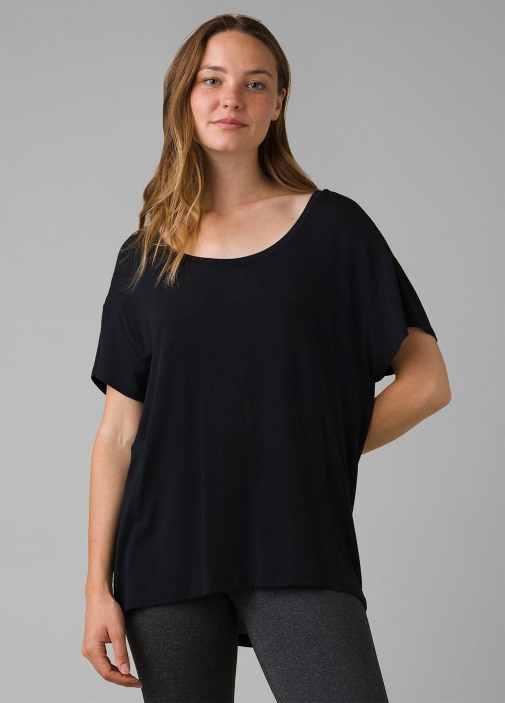 Black Women's PrAna Foundation Slouch T-Shirts | 46380-OHDI