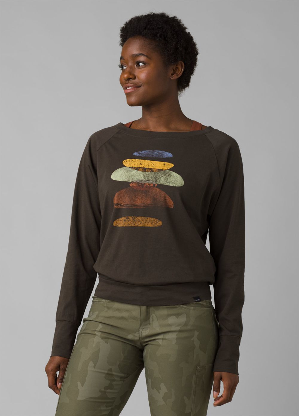 Black Women's PrAna Organic Graphic Long Sleeve T-Shirts | 37401-YIZQ