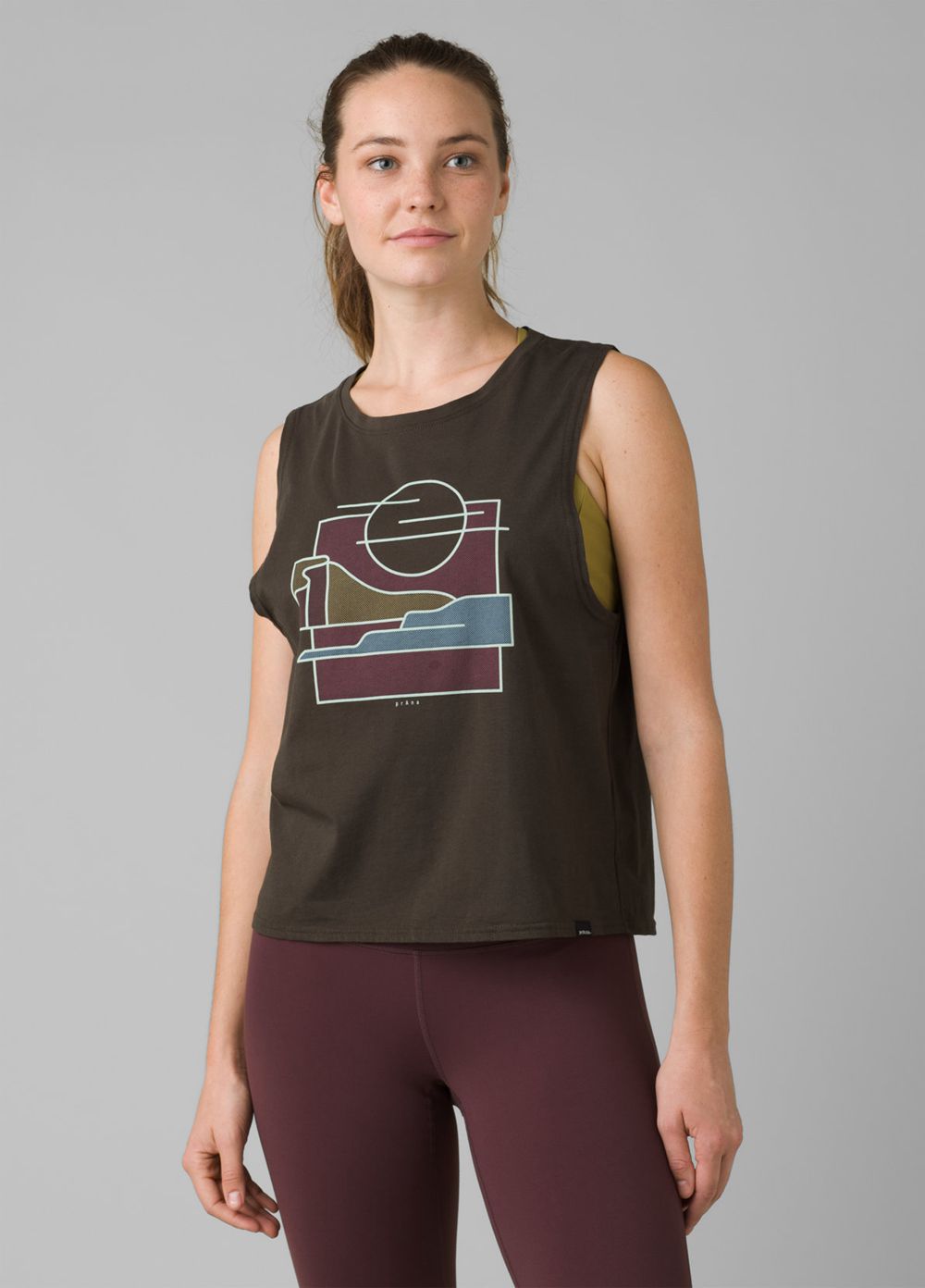 Black Women's PrAna Organic Graphic Sleeveless Tank Top | 48069-XYPL