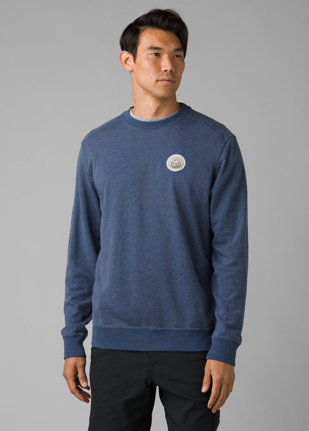 Blue Men's PrAna Patch Pullover Crew T-Shirts | 63201-YJLQ