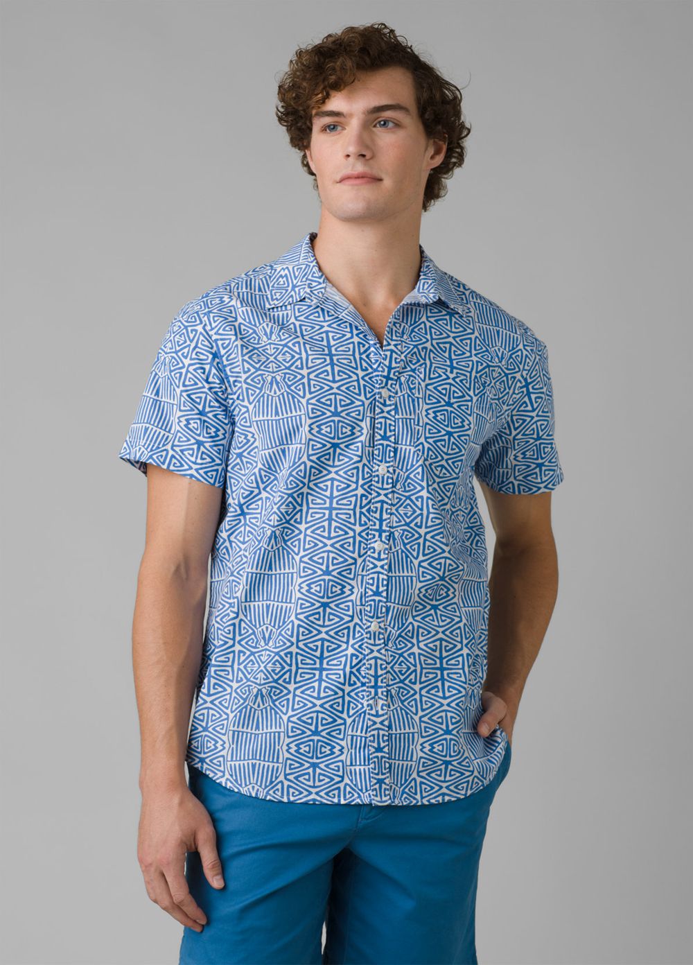 Blue Men's PrAna Roots Studio Shirts | 81963-JSRC