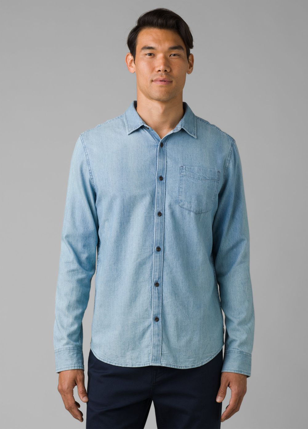 Blue Men's PrAna Upper Avenue Shirts | 19683-ARUJ