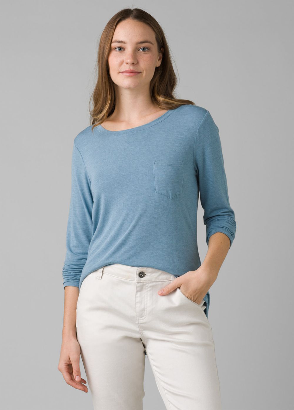 Blue Women's PrAna Foundation Long Sleeve Crew T-Shirts | 41386-KEJL