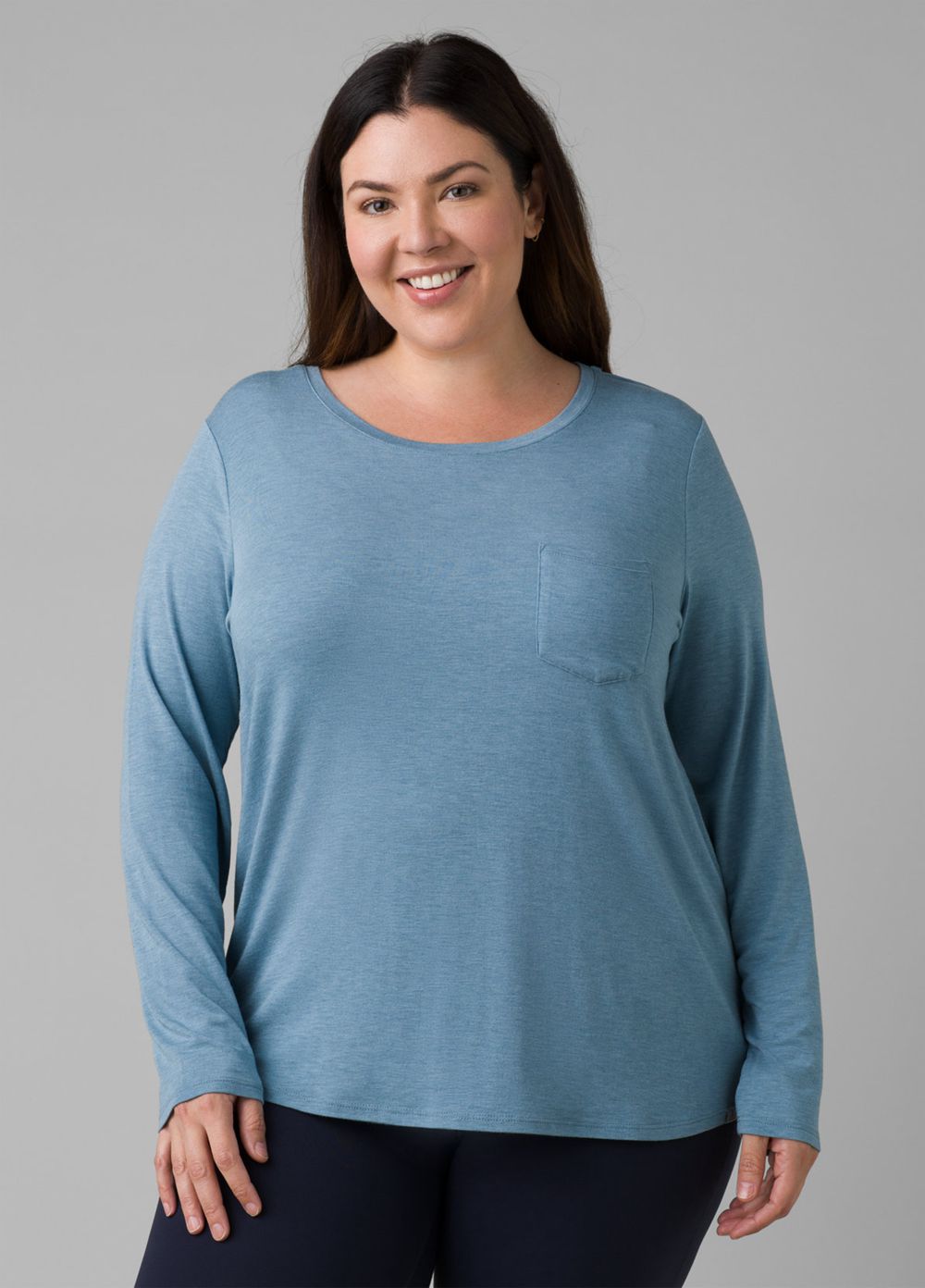 Blue Women's PrAna Foundation Long Sleeve Plus T-Shirts | 80652-MSOU