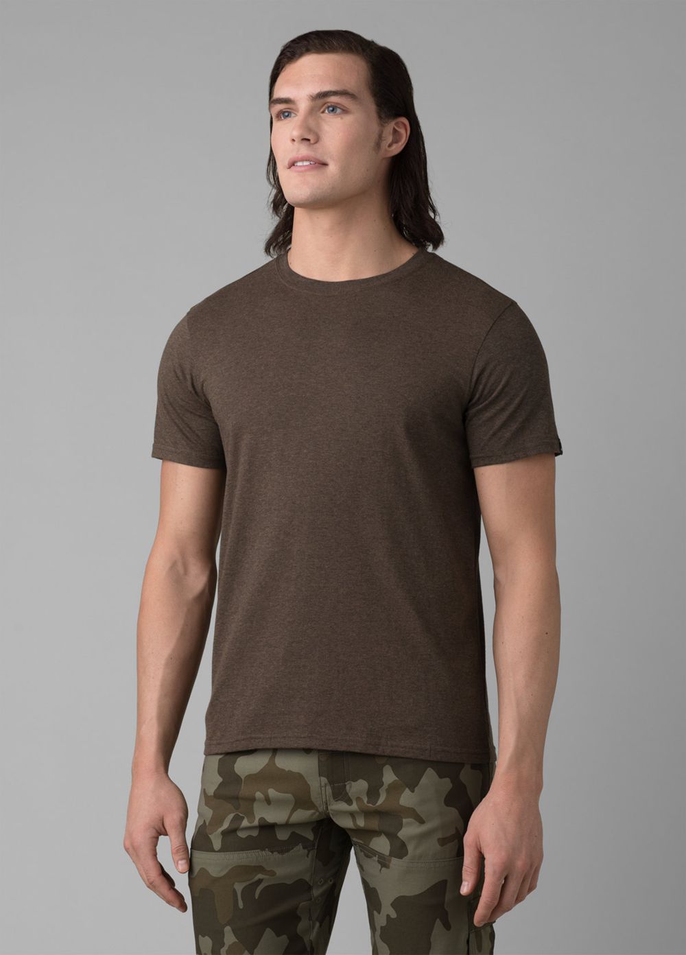 Brown Men's PrAna Crew Tall T-Shirts | 45612-OZAW