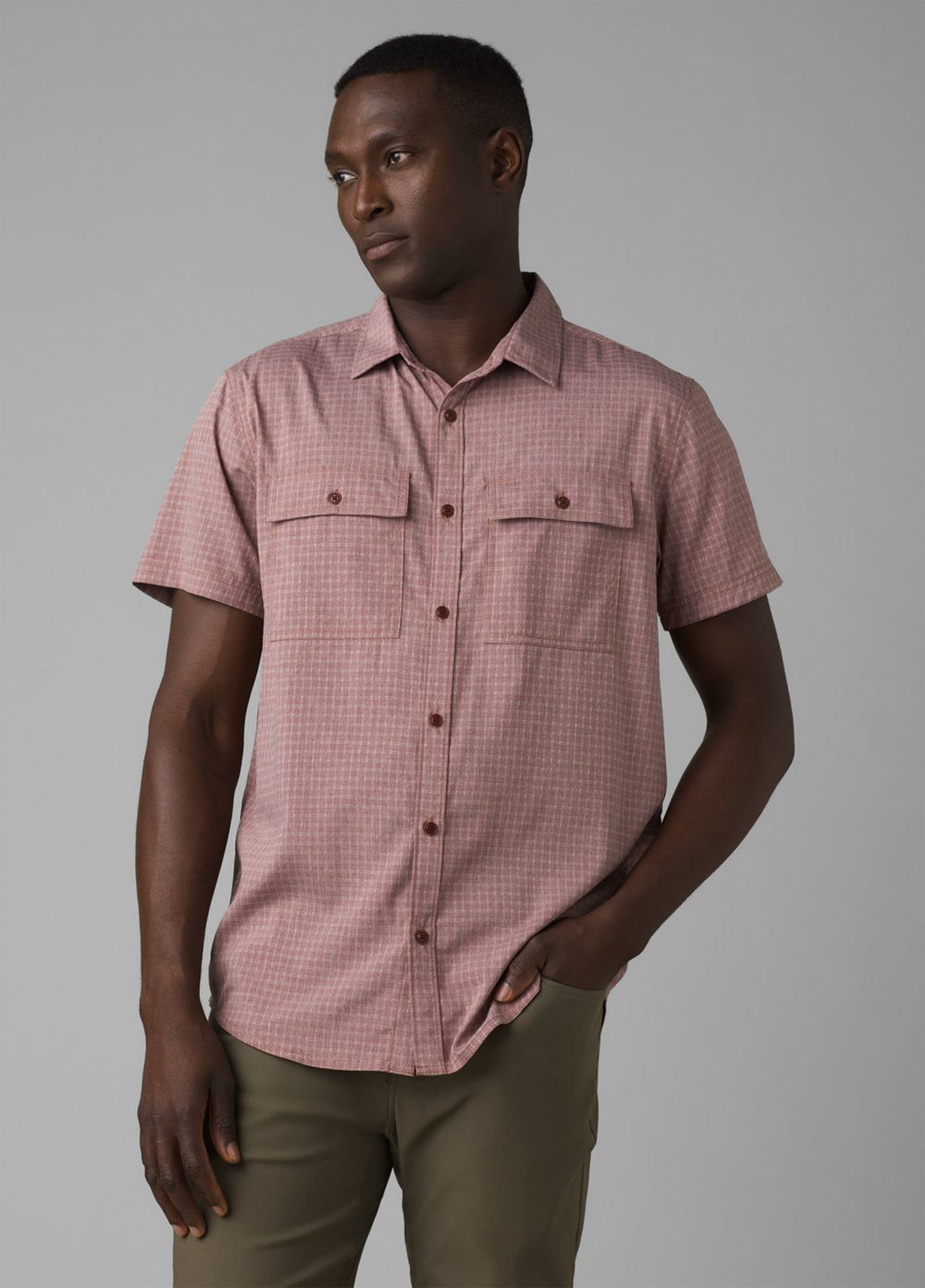 Brown Men's PrAna Garvan Short Sleeve Tall Shirts | 36947-DXMI