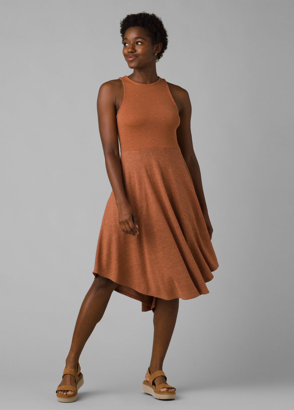 Brown Women's PrAna Cozy Up Bayjour Dresses | 02864-DIAY