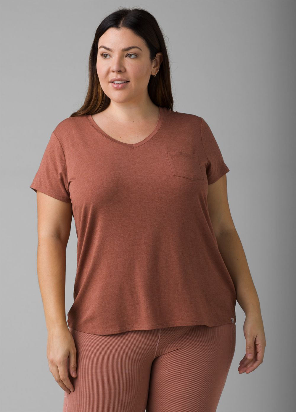 Brown Women's PrAna Foundation Short Sleeve Plus T-Shirts | 43961-OQKU