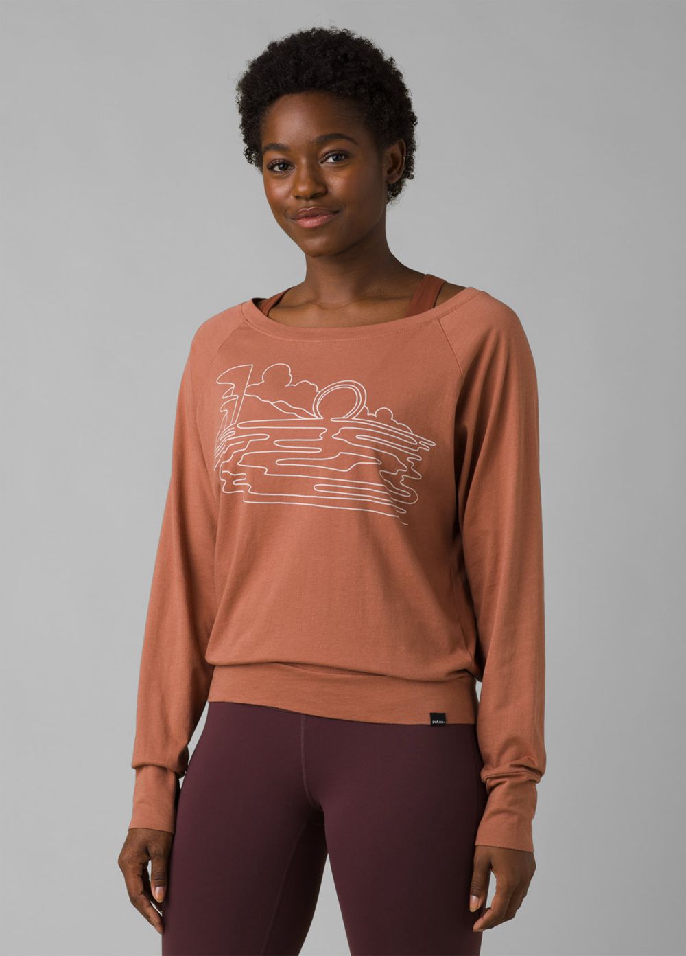 Brown Women's PrAna Organic Graphic Long Sleeve T-Shirts | 24875-KZXF