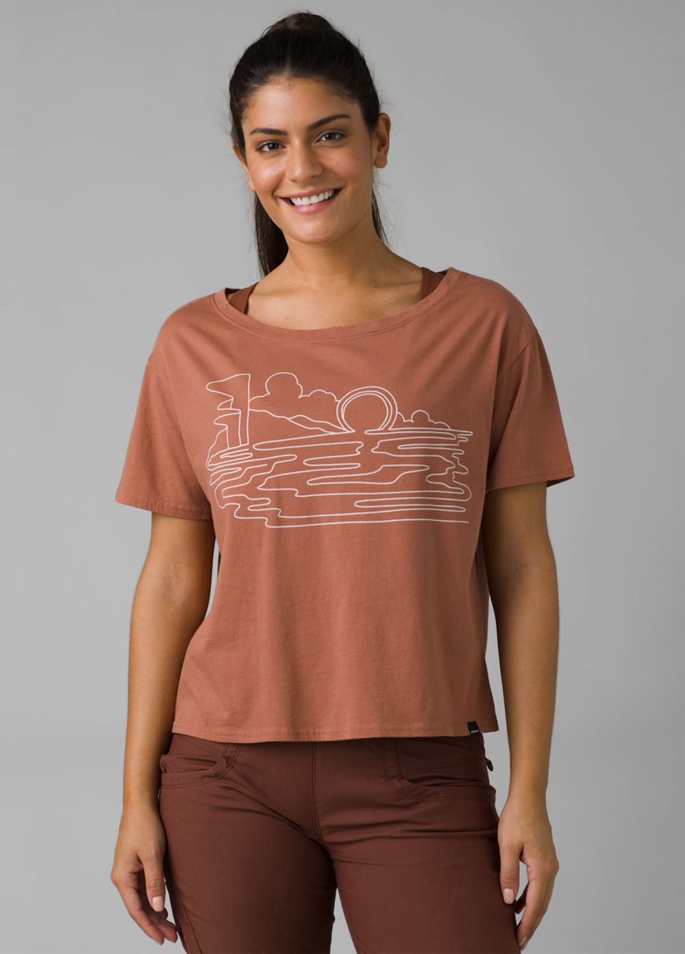 Brown Women's PrAna Organic Graphic T-Shirts | 93156-DIOS