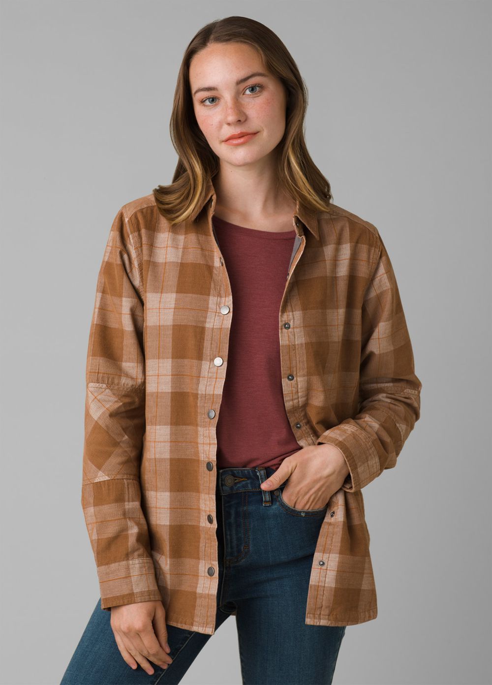 Brown Women's PrAna Porter Park Shirts | 09682-PHWY