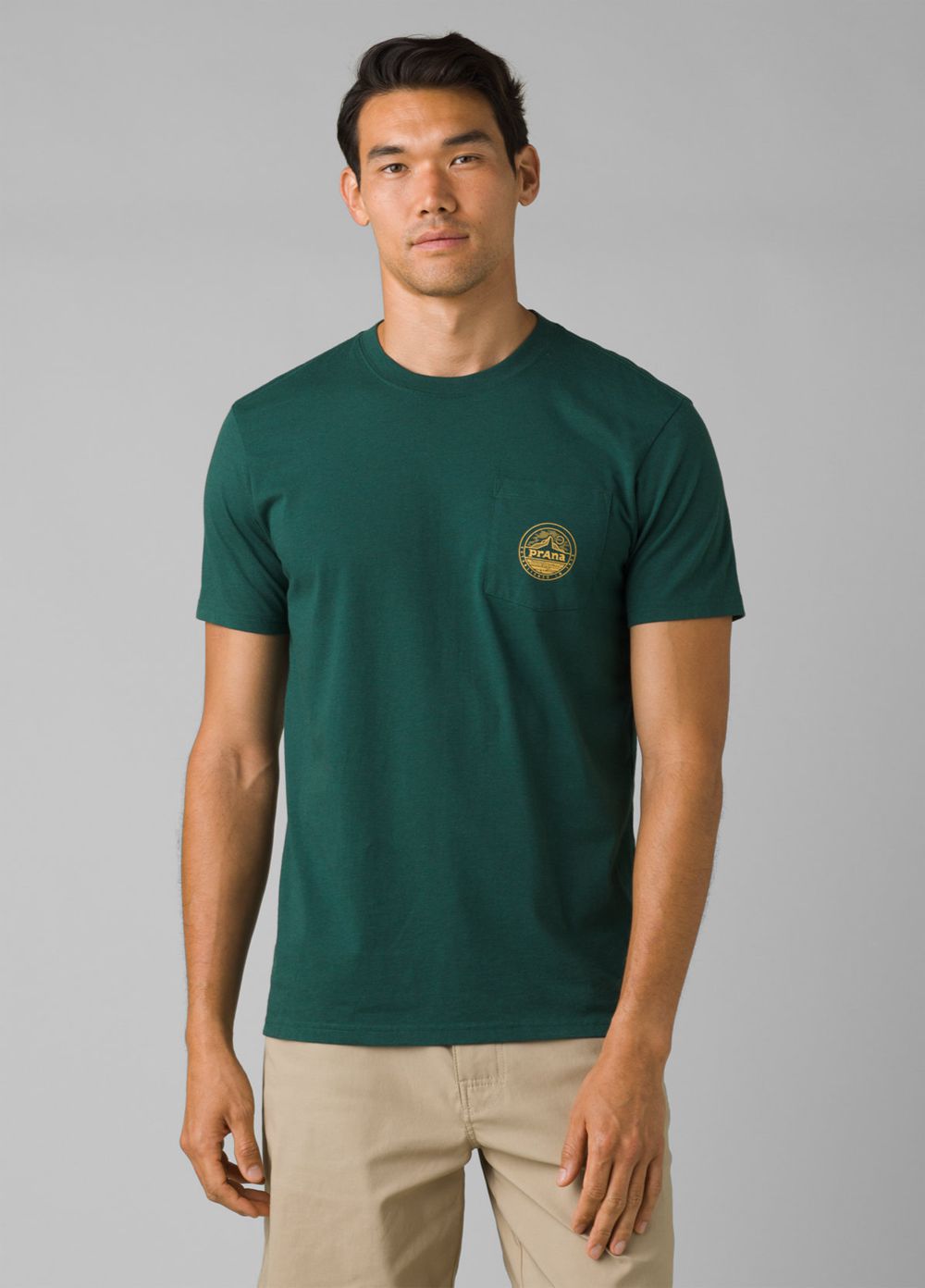 Green Men's PrAna Patch Print T-Shirts | 59214-TOAE