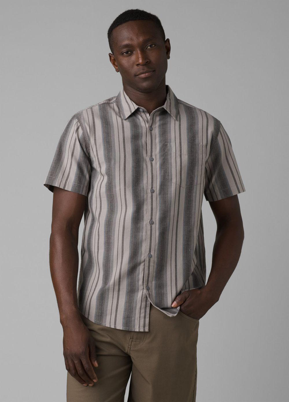 Grey Men's PrAna Groveland Shirts | 06724-NKOH