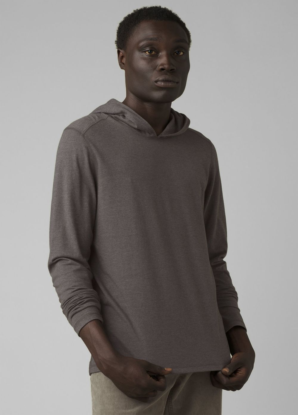 Grey Men's PrAna Hooded T-Shirts | 82756-LNRW