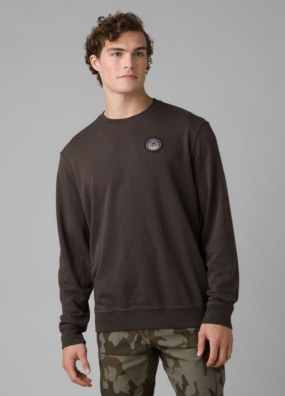 Grey Men's PrAna Patch Pullover Crew T-Shirts | 24567-LVOT