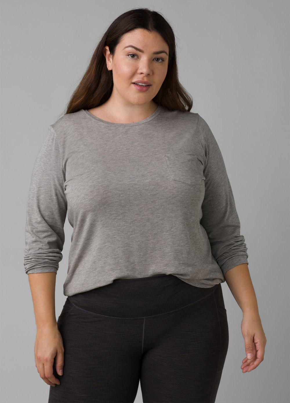 Grey Women's PrAna Foundation Long Sleeve Plus T-Shirts | 46208-TZPN